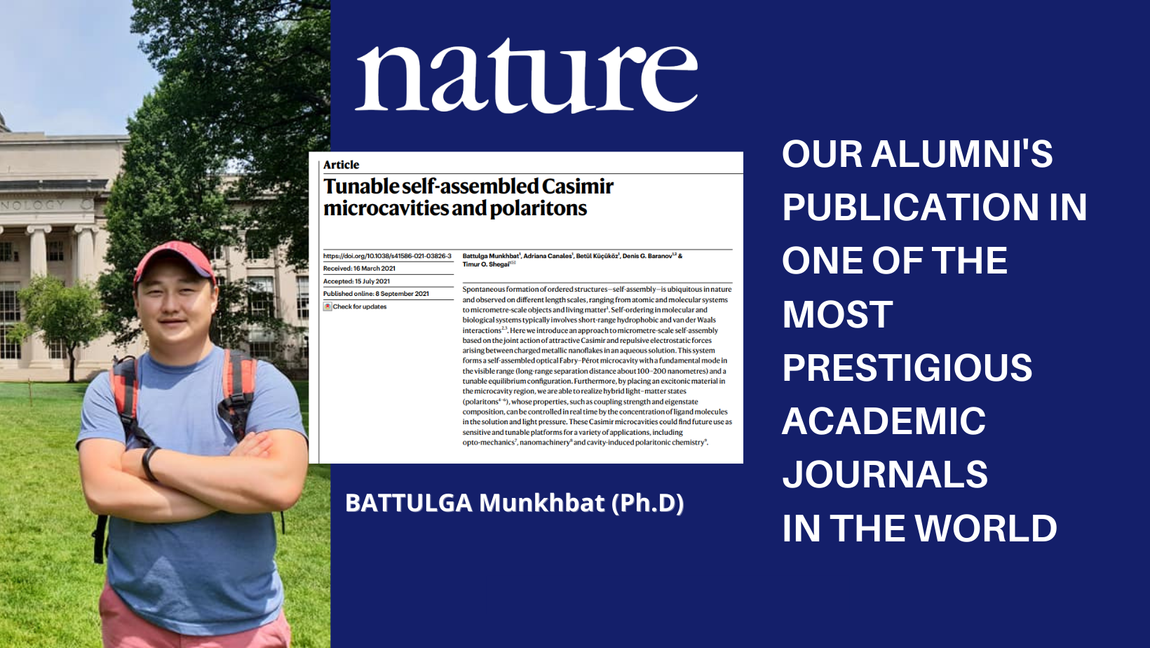 NanoCenter Alumni: Dr.Battulga's recent work was published on NATURE